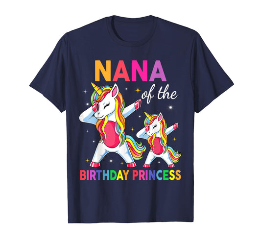 Nana of the Birthday Princess Girl Dabbing Unicorn T-Shirt