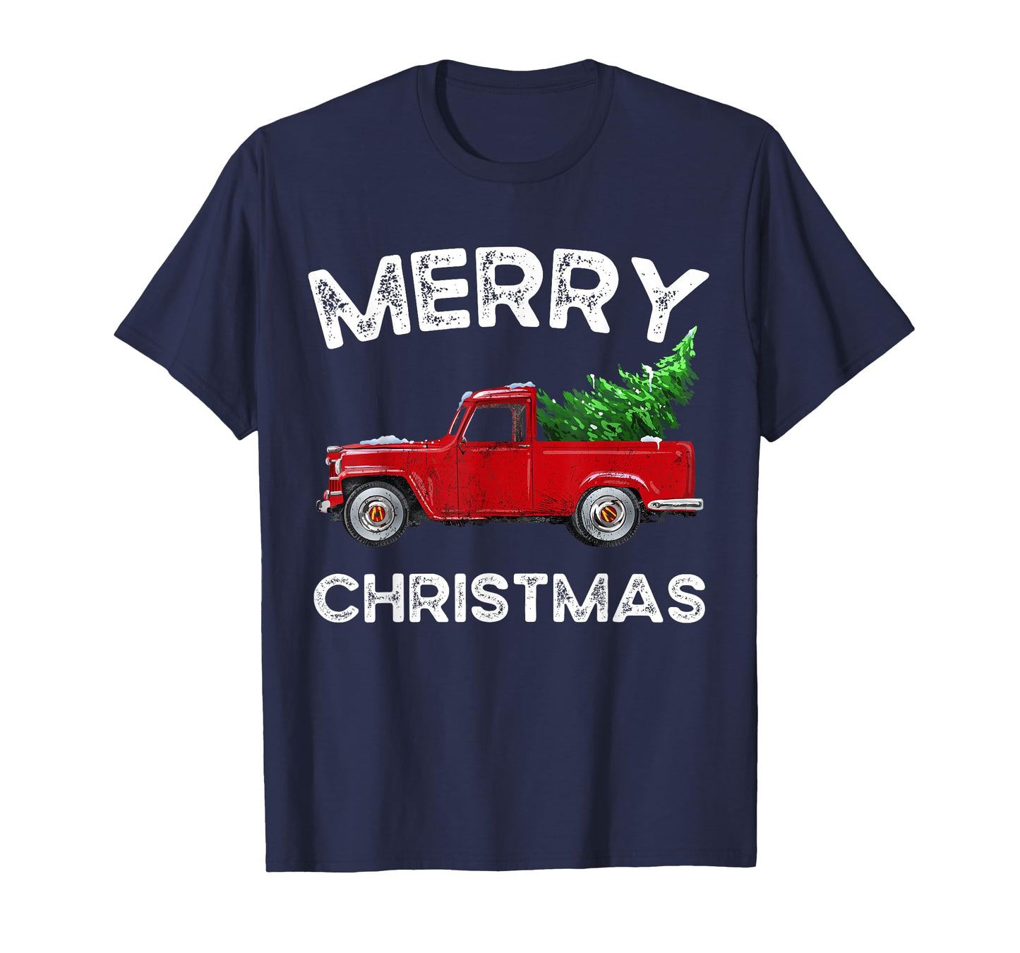Red Vintage Wagon Tree Vacation Gift Red Truck Christmas T-Shirt