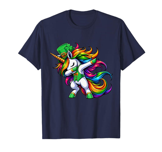 St Patricks Day Girls Women Boys Dabbing Unicorn Leprechaun T-Shirt