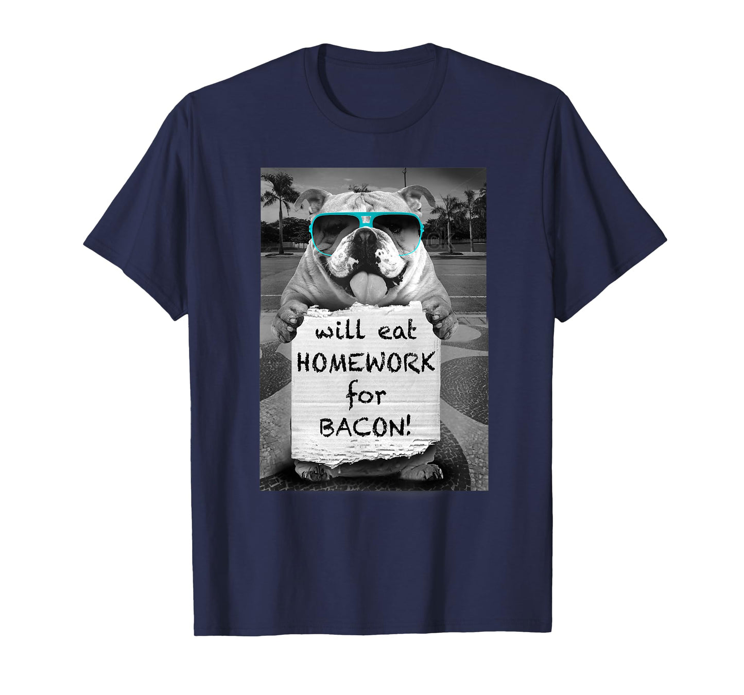 Trendy Graphic Bulldog Will Eat Homework For Bacon! T-Shirt