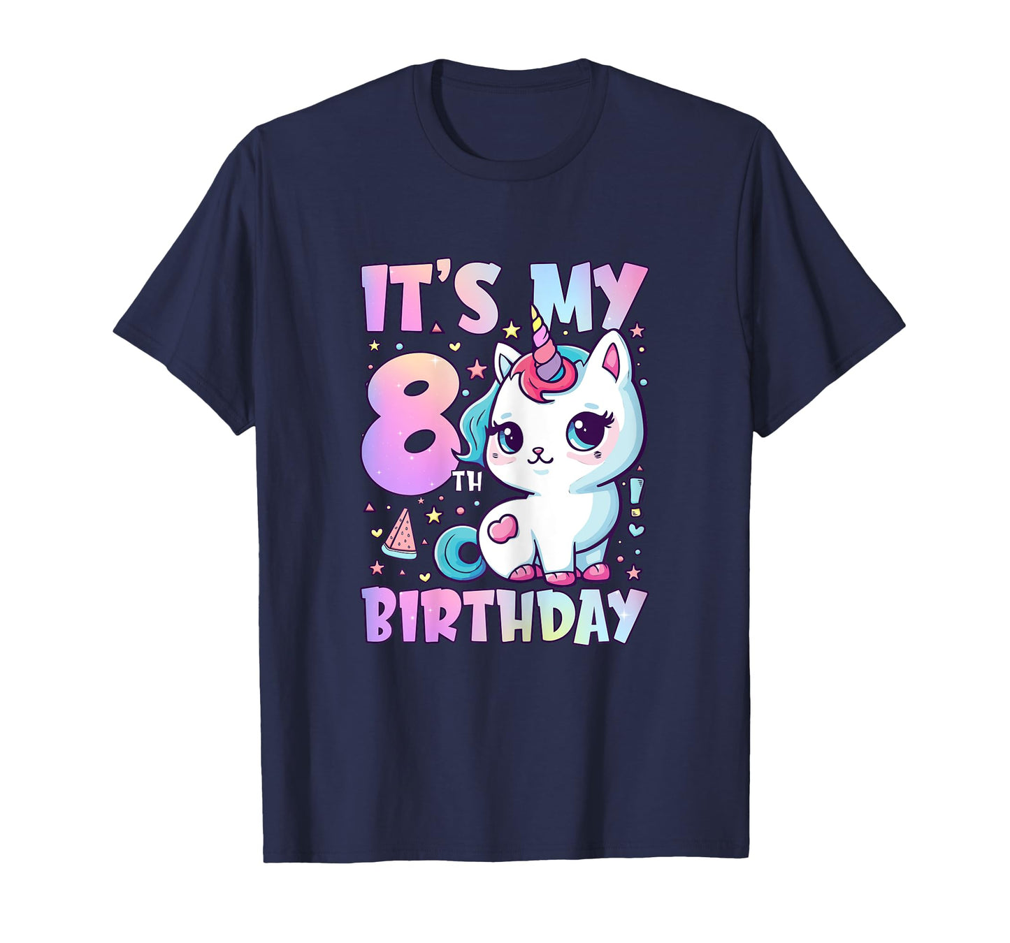 8th Birthday Shirt For Girls 8 Year Old Cat Unicorn Birthday T-Shirt