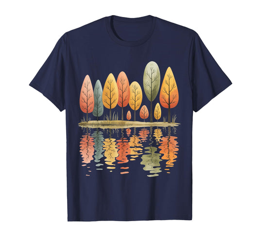 Tree Reflection Vintage Wildlife Nature Retro Forest Outdoor T-Shirt