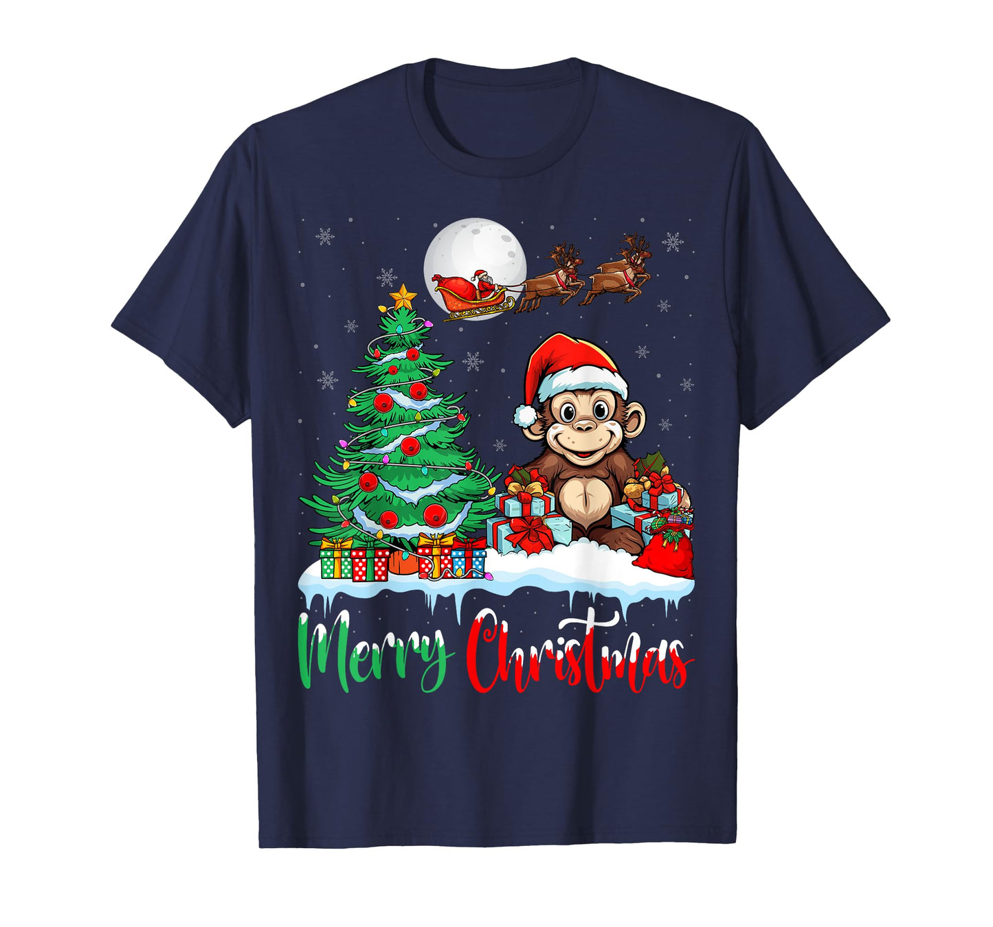Monkey Santa Hat Xmas Lights Merry Christmas Monkey T-Shirt