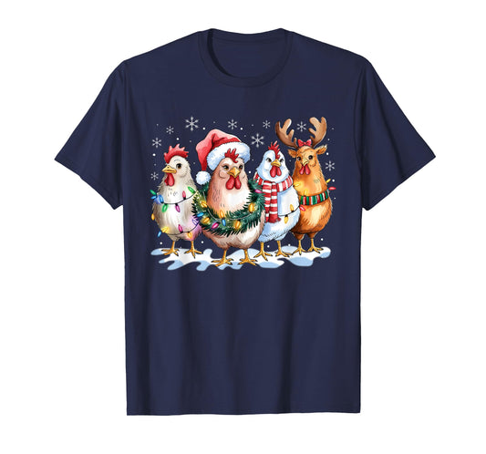 Funny Chicken Santa Hat Reindeer Christmas Lights Ornaments T-Shirt