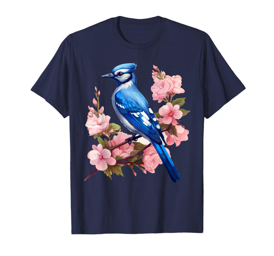 Cottagecore Aesthetic Floral Blue Jay Bird T-Shirt