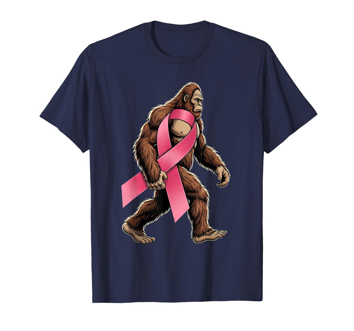 Bigfoot Sasquatch Breast Cancer Pink Ribbon Support Men Boy T-Shirt