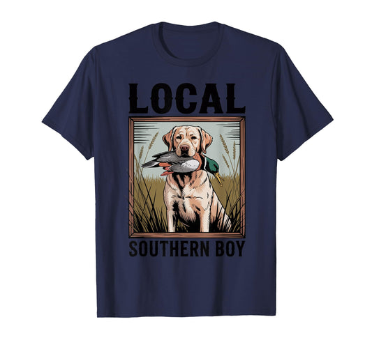 Local Southern Boy Yellow Lab Mallard Duck Hunting Dog Funny T-Shirt