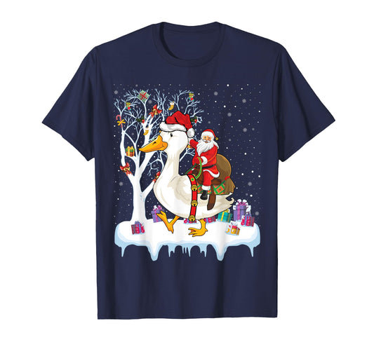 Goose Duck Bird Lover Xmas Gift Santa Riding Goose Christmas T-Shirt