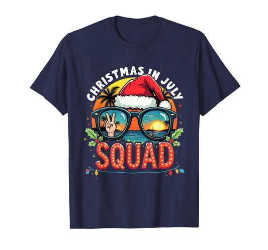 Funny Santa Summer Reindeers Christmas In July Squad T-Shirt