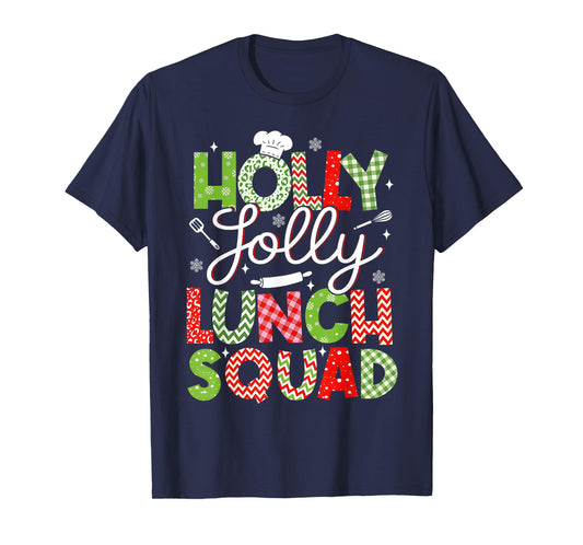 Holly Retro Jolly Lunch Squad Cafeteria Lunch Lady Christmas T-Shirt