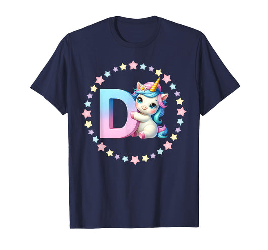 Unicorn Letter D Initial Rainbow Monogram for Girls and Kids T-Shirt