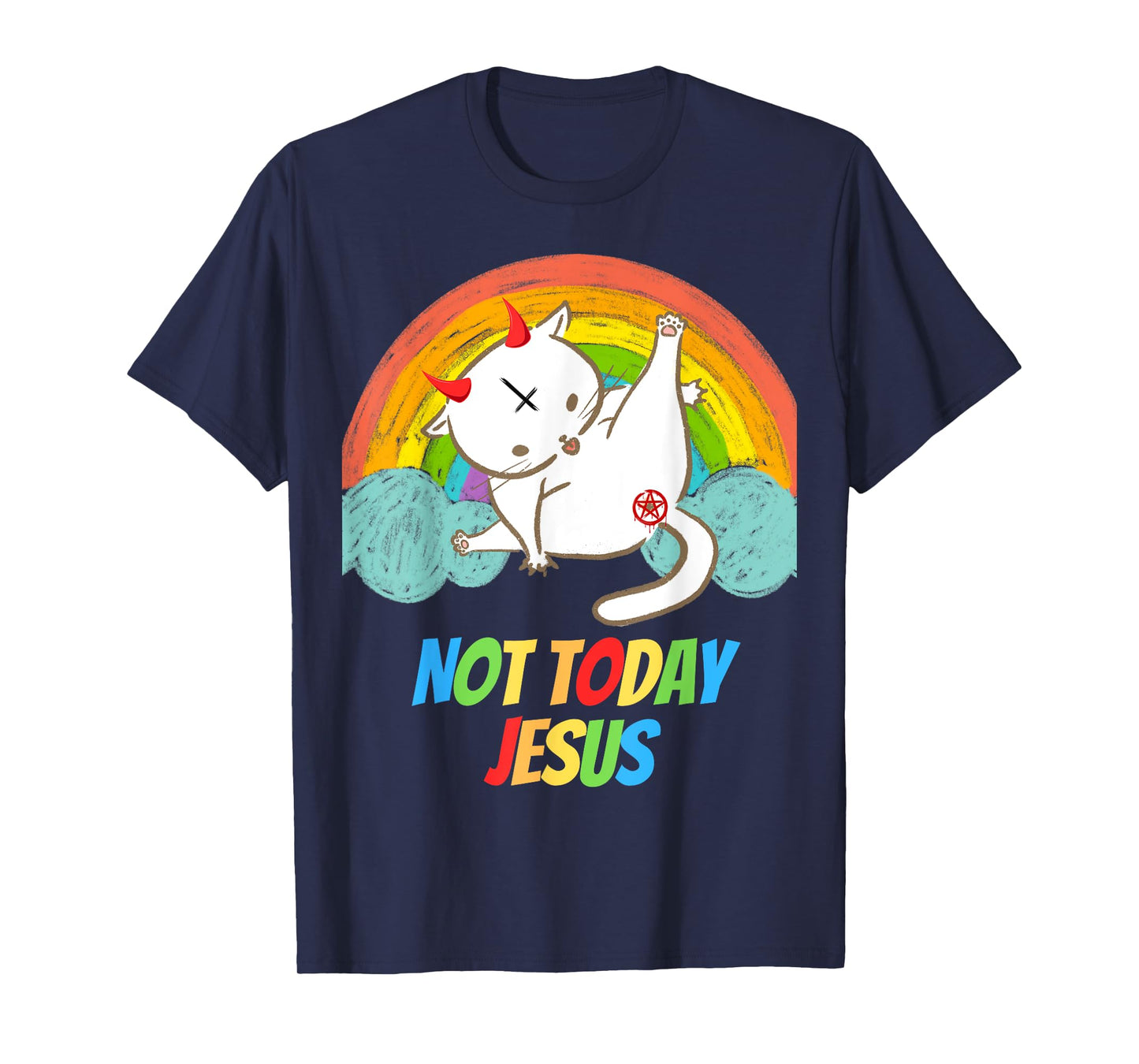 Lucifer Cat Pentagram Goat Satanist Atheist Symbol Today Not Jesus Devil Worship Funny Satanic Hail Satan Black T-Shirt