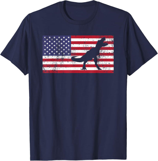 T Rex Boys T Shirt American Flag Boys 4th of July Dinosaur T-Shirt