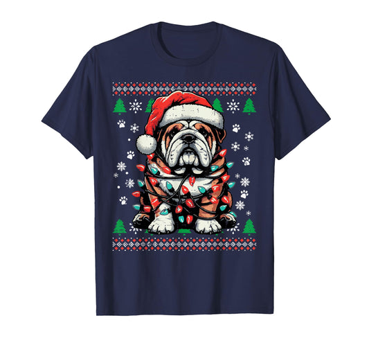 Christmas Dog English Bulldog Santa Ugly Xmas Men Women Kids T-Shirt