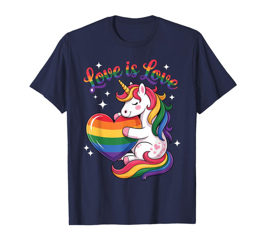 Cute LGBTQ Unicorn With Rainbow Love For Kids Gift T-Shirt