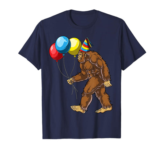 Bigfoot It's My Birthday Party Hat Balloons Boys Sasquatch T-Shirt