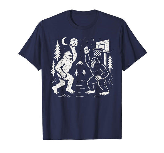 Funny Bigfoot and Yeti Playing Basketball in The Forest T-Shirt