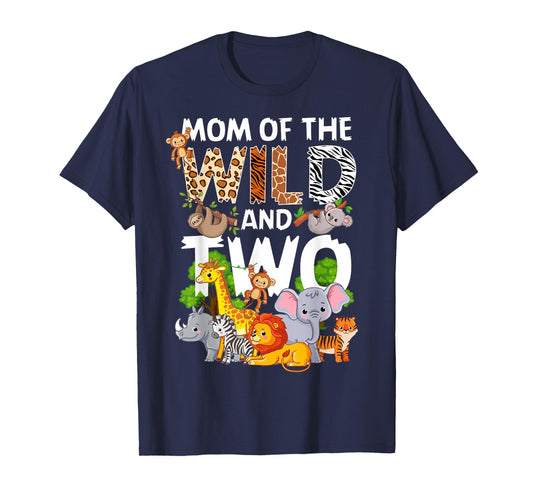 Mom Of The Wild Two Zoo 2nd Birthday Safari Jungle Animal T-Shirt