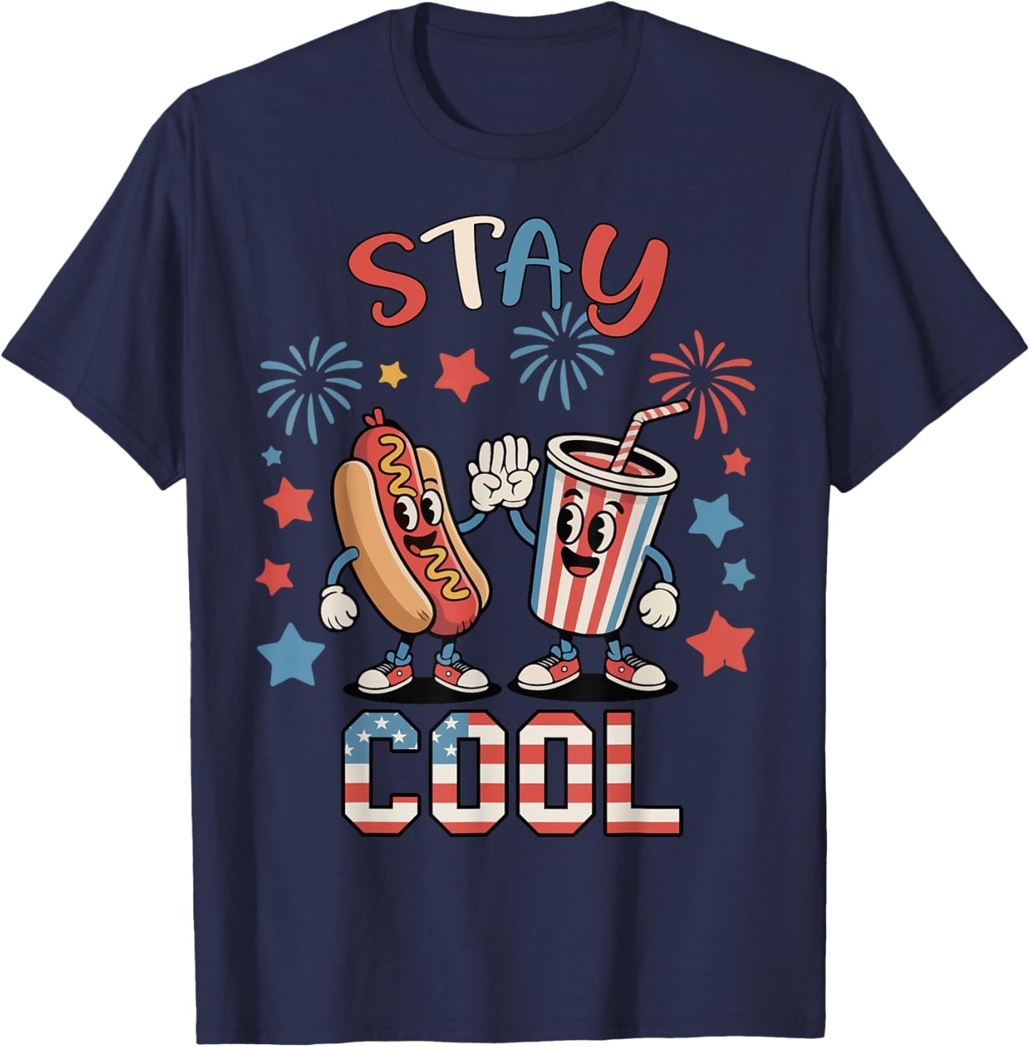 Stay Cool Hotdog 4th July Kids Boy Toddler Patriotic Funny T-Shirt