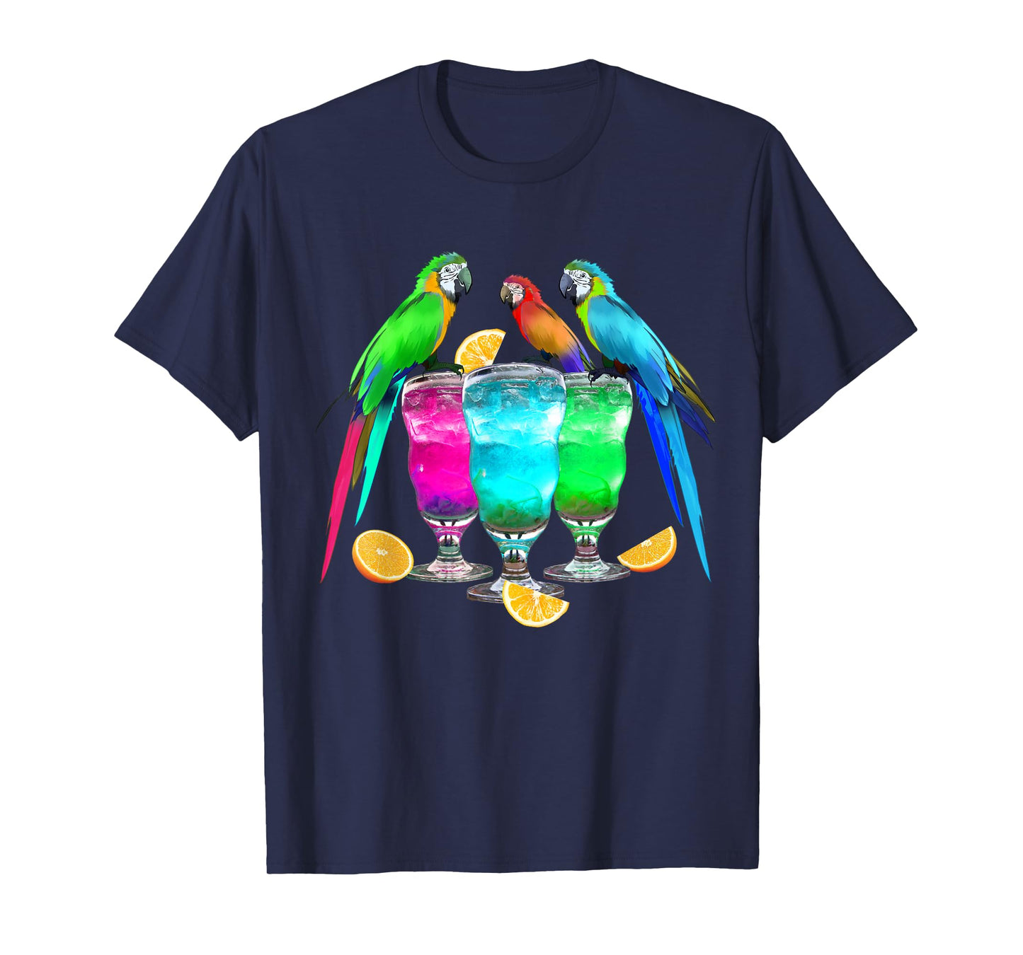 Parrots Drinking Margarita Tropical Birds Vacation Hawaiian T-Shirt