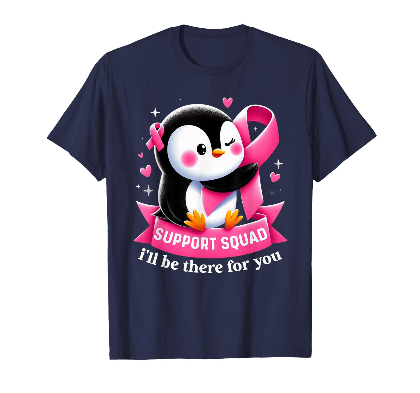 Support Squad Penguin Breast Cancer Awareness Pink Ribbon T-Shirt