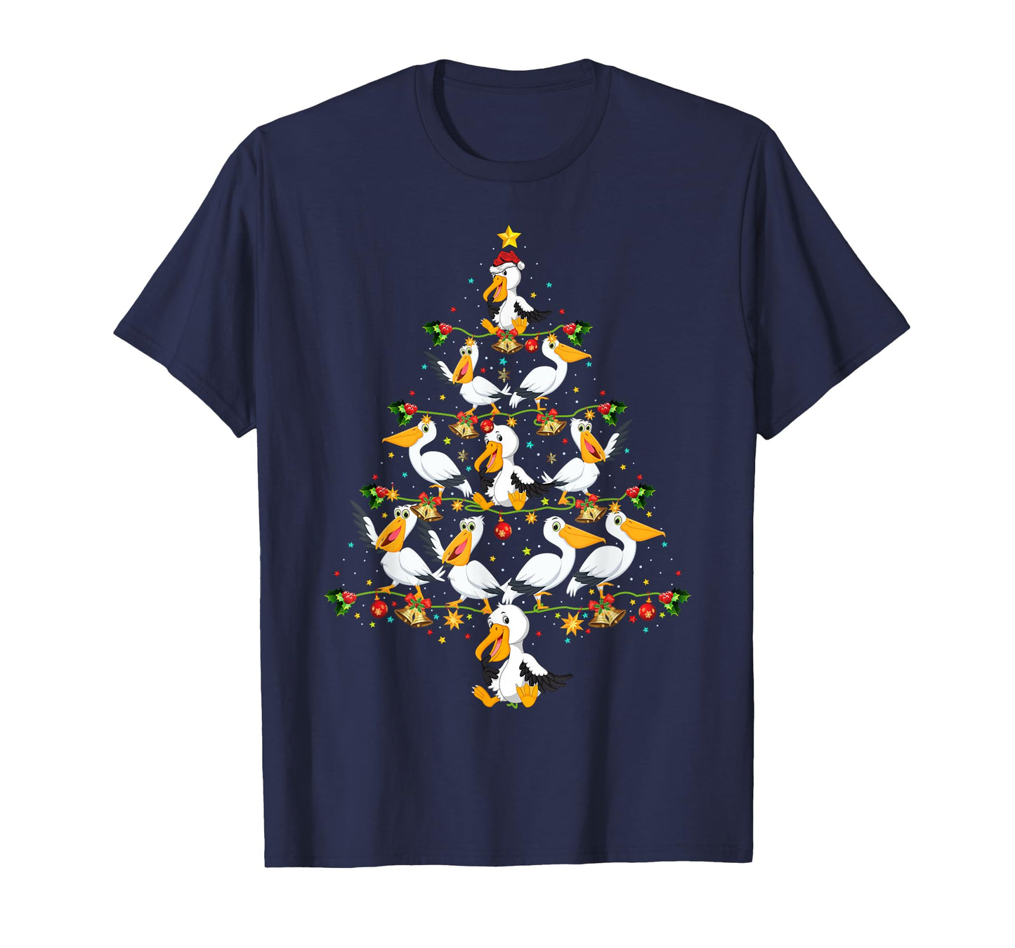 Funny Pelican Birds Lover Xmas Gift Pelican Christmas Tree T-Shirt