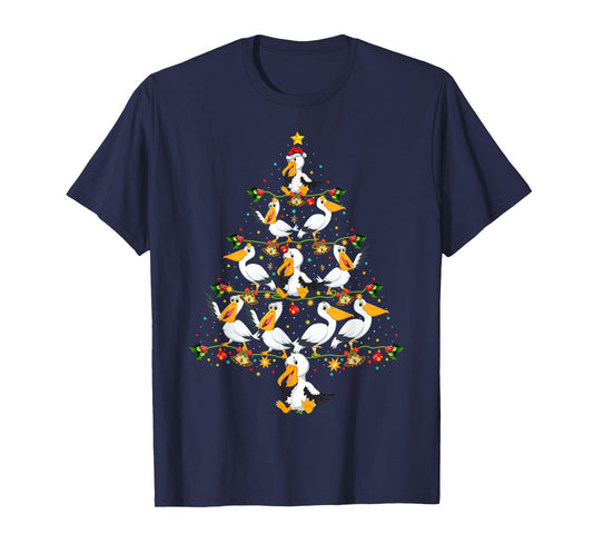 Funny Pelican Birds Lover Xmas Gift Pelican Christmas Tree T-Shirt