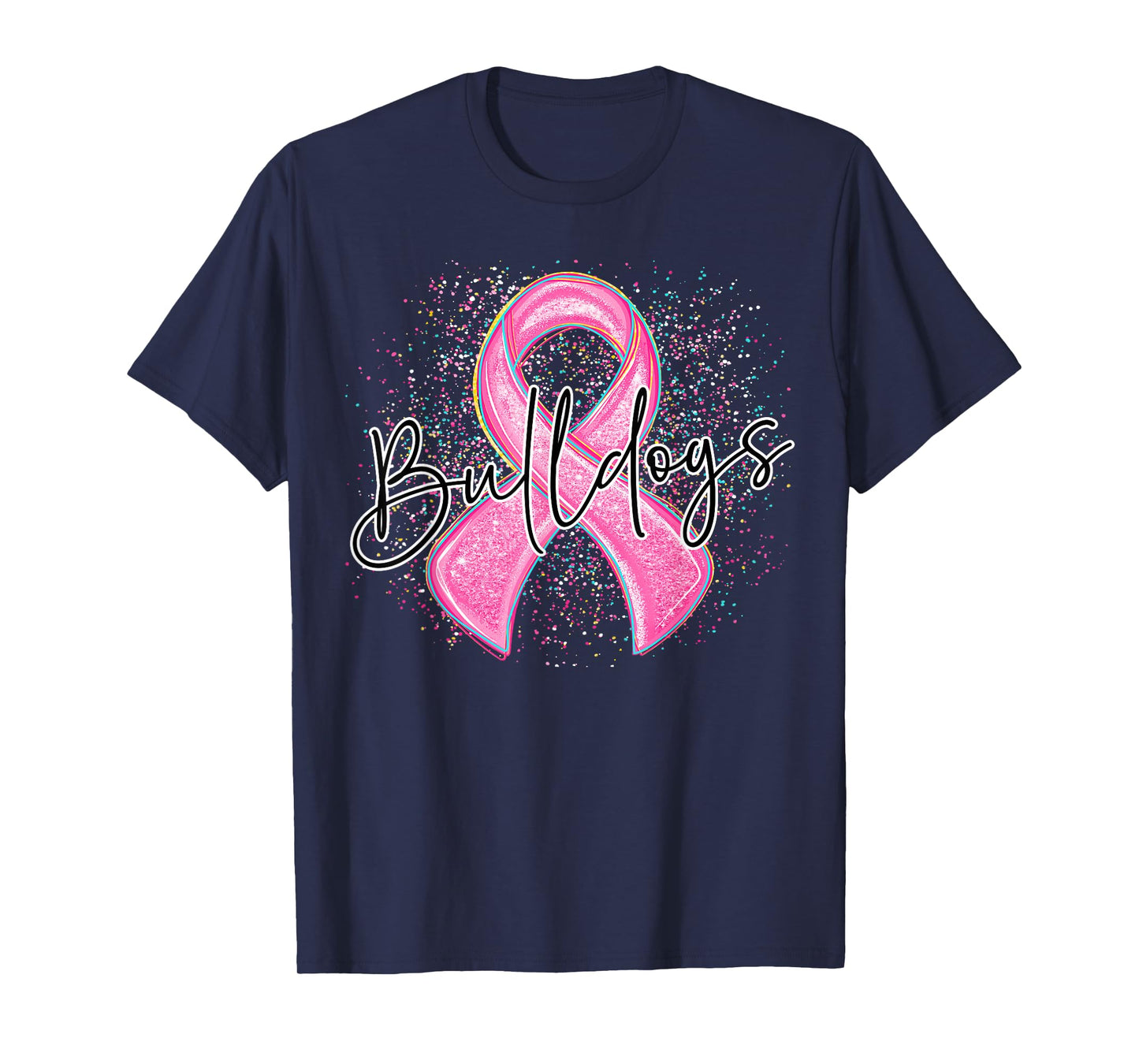 Bulldogs Pink Out Ribbon Splatter Breast Cancer Awareness T-Shirt