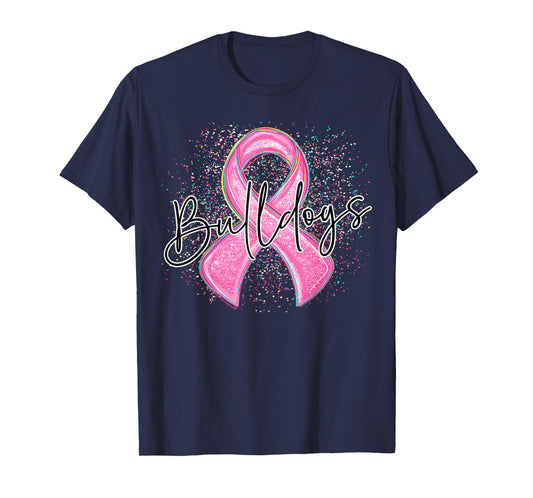 Bulldogs Pink Out Ribbon Splatter Breast Cancer Awareness T-Shirt