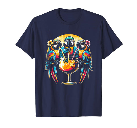 Parrots Drinking Margarita Tropical Birds Vacation Hawaiian T-Shirt