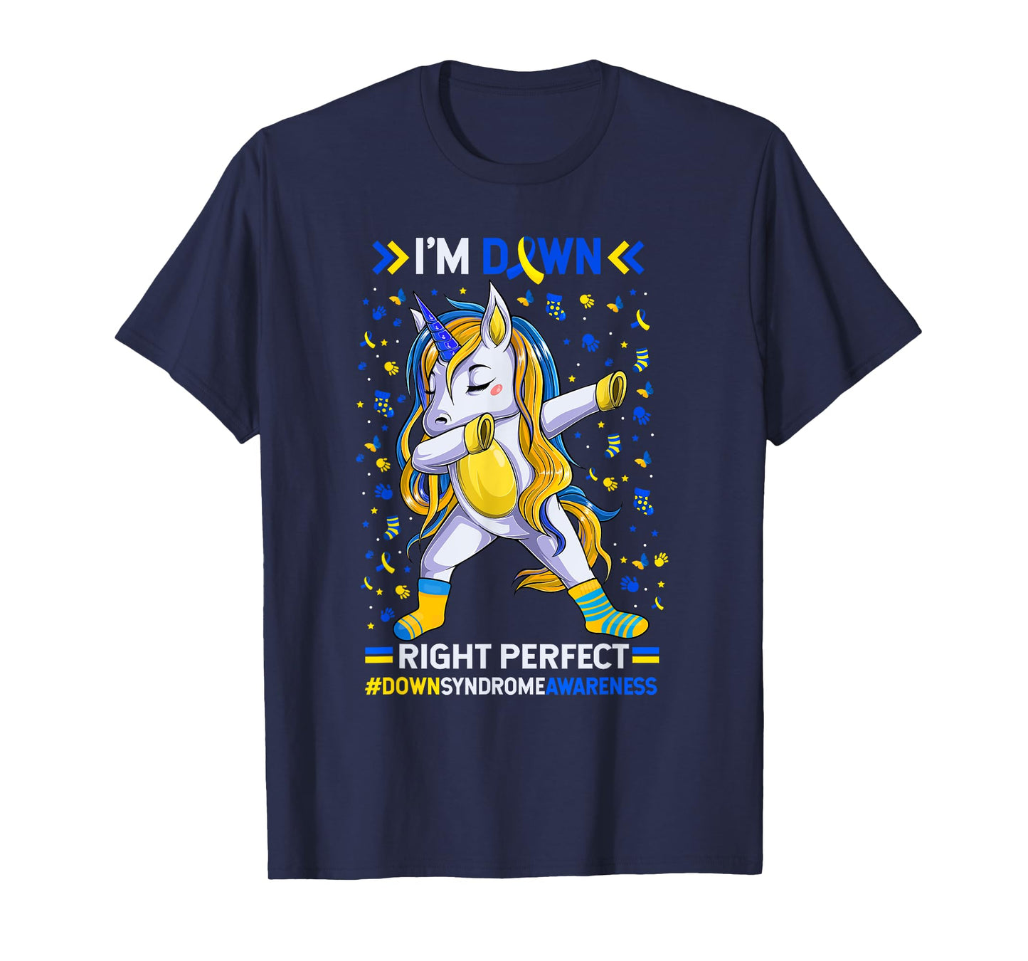 Down syndrome awareness Down Right Perfect Dabbing Unicorn T-Shirt