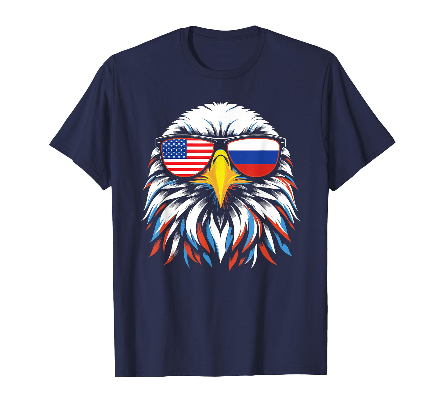 Russia USA Flag Half Russian American Patriotic Eagle T-Shirt for Women Kids Men