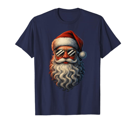Retro Cool Sunglasses Santa Claus Face Christmas Men Boys T-Shirt