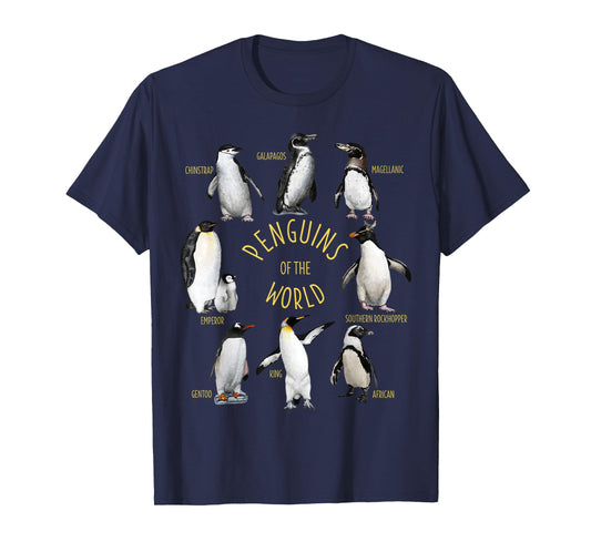 All Types Of Penguins Of The World Funny Penguin Lover Gift T-Shirt