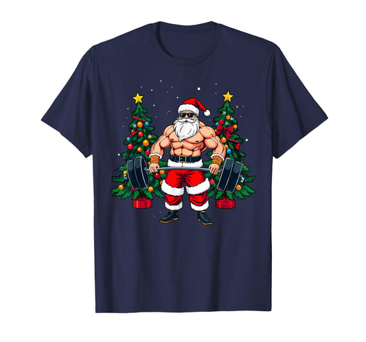 Muscle Santa Weightlifter Christmas Powerlifting Xmas Gym T-Shirt
