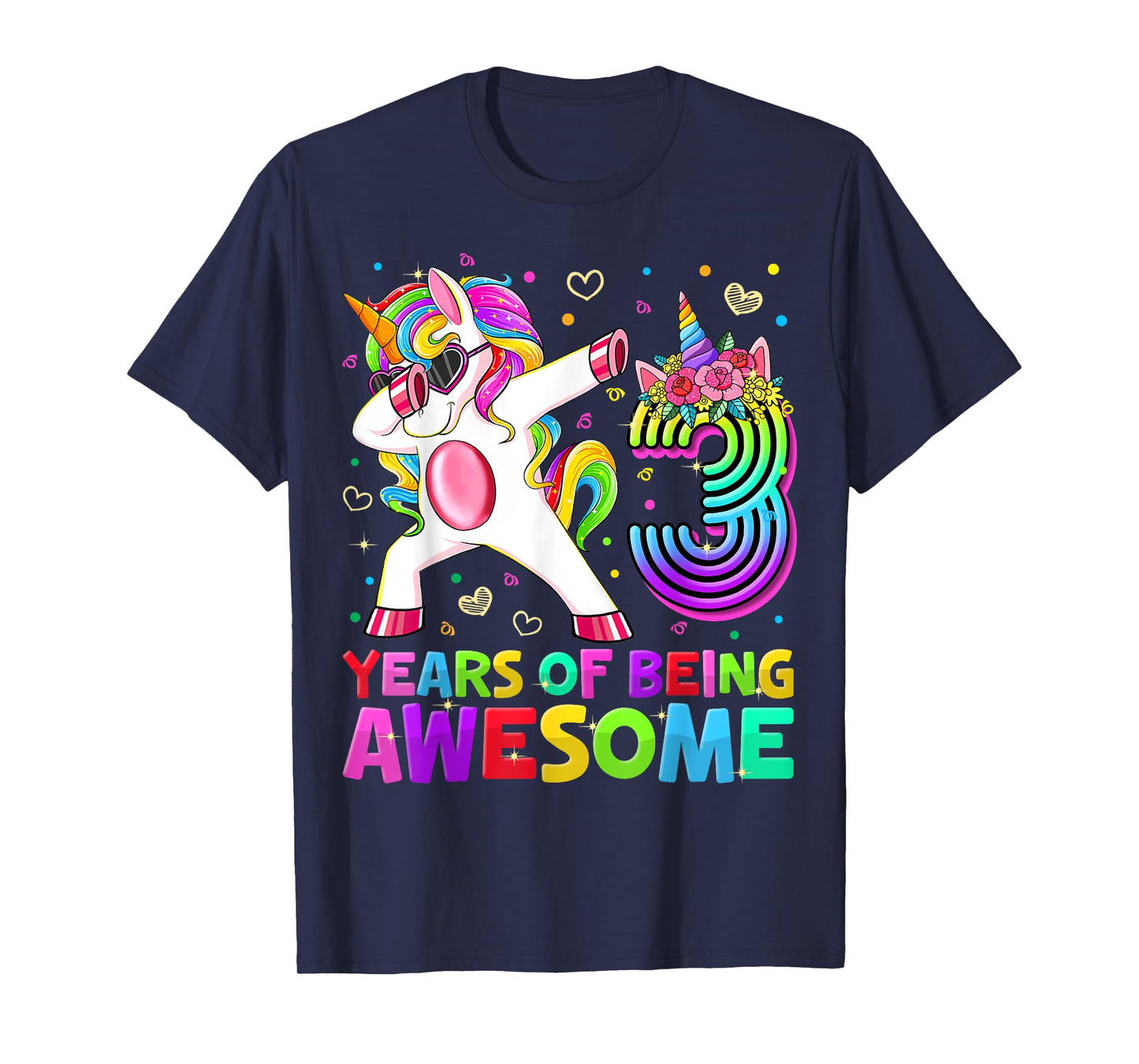 Cute 3rd Birthday Girl Dabbing Unicorn 3 Year Old Party Gift T-Shirt