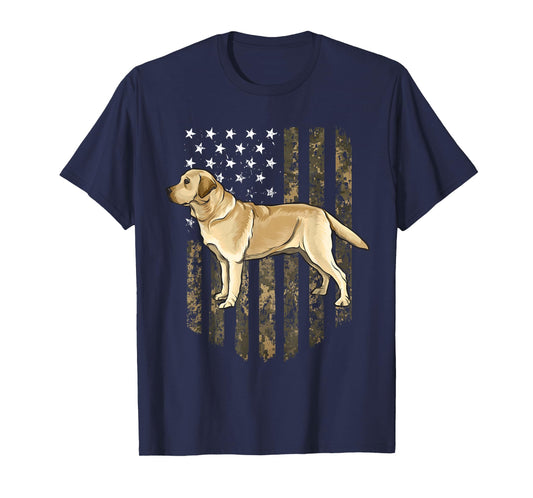 Camo American Flag Yellow Labrador Retriever 4th Of July USA T-Shirt