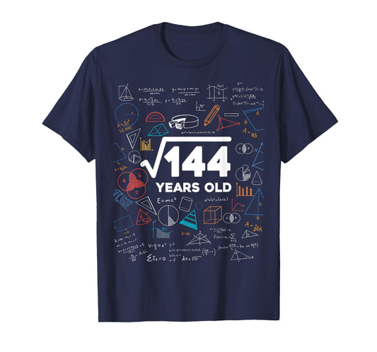 Square Root Of 144 12th Birthday Math Lover 12 Year Old Bday T-Shirt