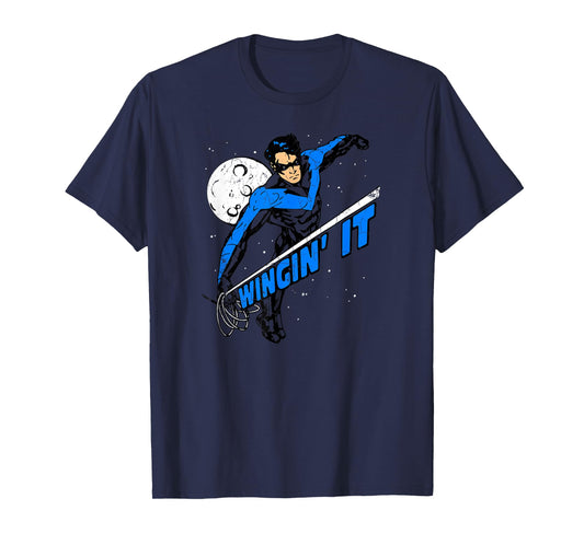 DC Comics Batman Nightwing Wingin' It Unisex Adult Grey Cotton 100% T-Shirt, Small, Short Sleeve, Crew Neck, Classic Fit, Embroidery, Soft Cotton Fabric, Machine Wash
