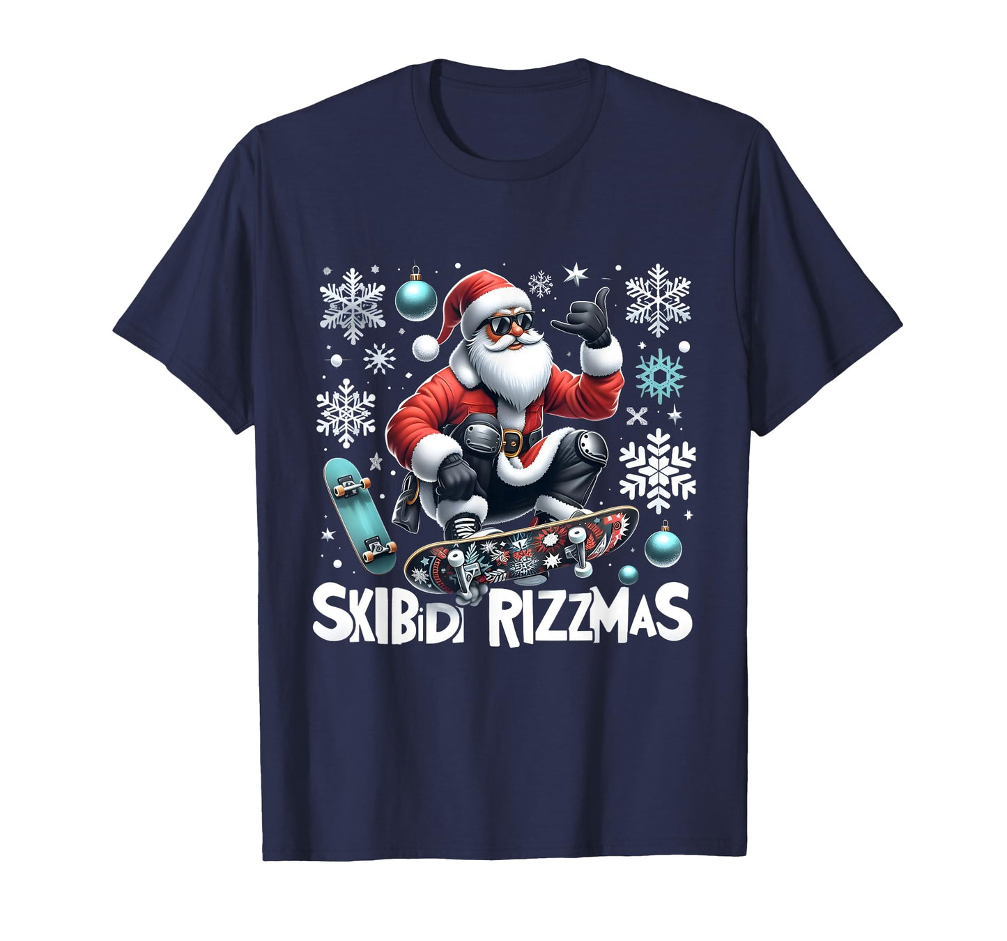 Skibidi Rizzmas Xmas Holiday Skibidi Rizzmas Skater Santa T-Shirt