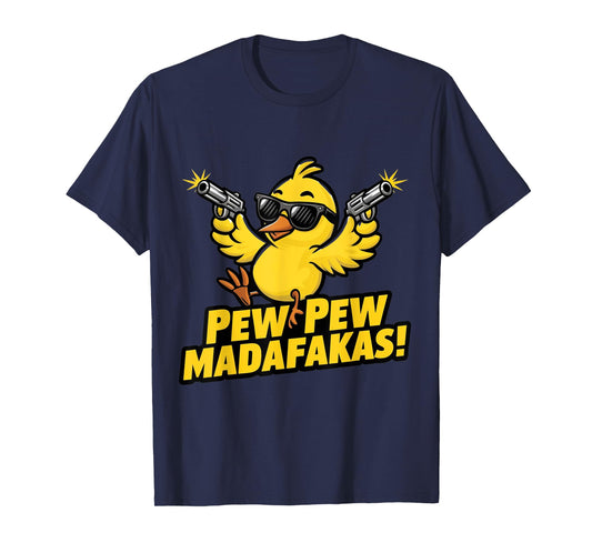 Pew Madafakas Pew Retro Chick with Guns for Duck Enthusiasts T-Shirt