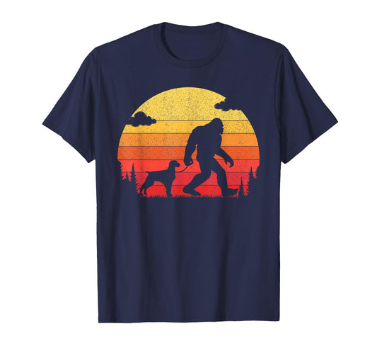 Retro Bigfoot Silhouette Walking Brittany Spaniel Dog T-Shirt