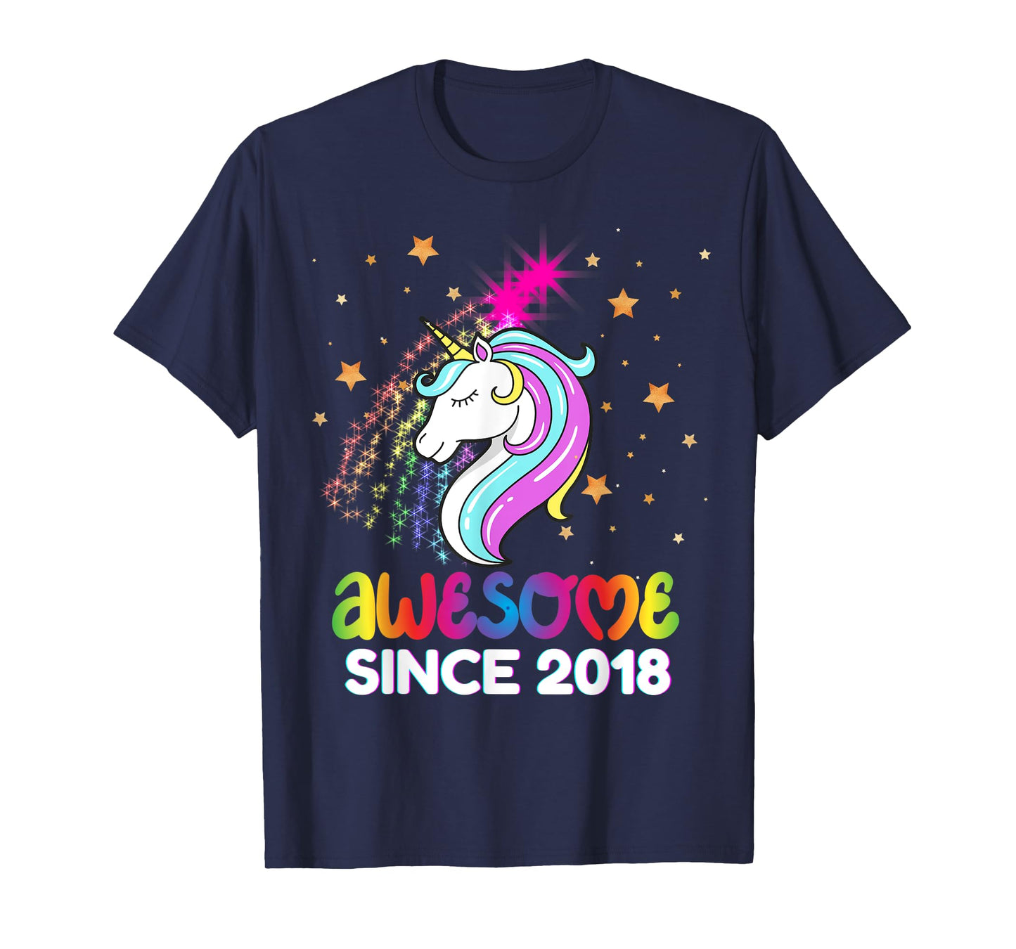 Fifth 6th Birthday Awesome Since 2018 Rainbows and Unicorn T-Shirt