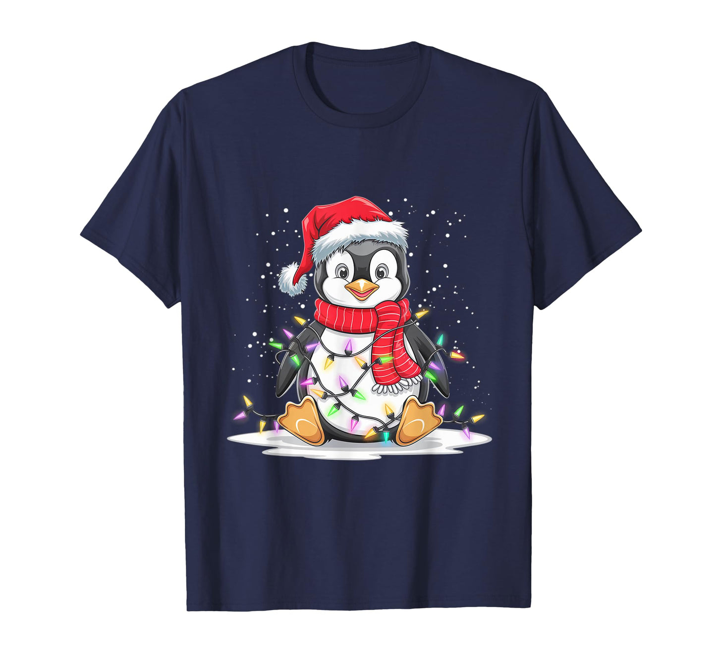 Funny Xmas Matching Santa Hat Penguin Christmas Tree Lights T-Shirt