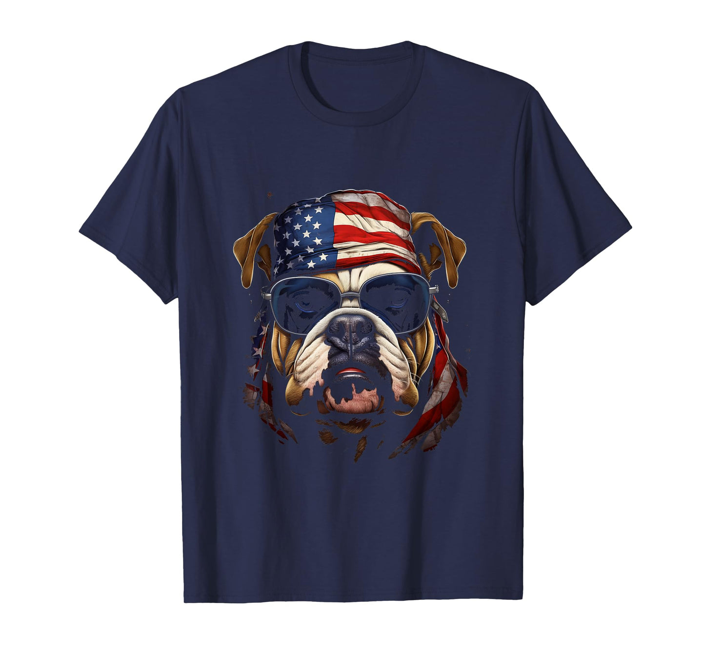 Bulldog Wearing American Flag Bandana Patriotic Paws T-Shirt