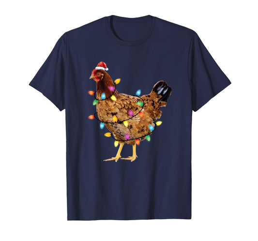 Christmas Santa Chicken Lights Funny Xmas Tree Chicken T-Shirt