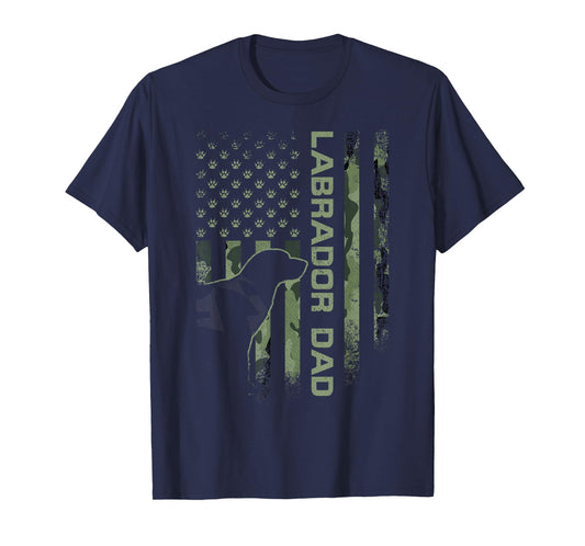 USA Camo Flag Proud Labrador Retriever Dad Lab Silhouette T-Shirt
