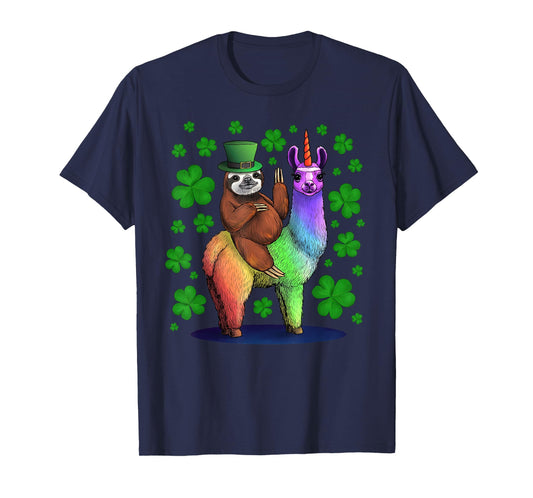 Leprechaun Sloth Riding Llama Unicorn St Patricks Day T-Shirt