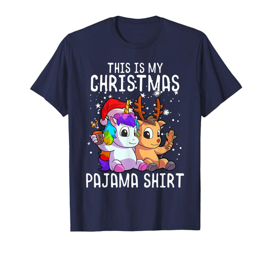 Unicorn Christmas Pajama Shirt Reindeer Unicorn Lover Gift T-Shirt