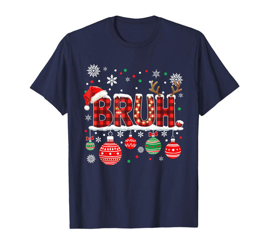 Bruh Funny Christmas Plaid Teens Boys Kids Xmas Pajamas T-Shirt